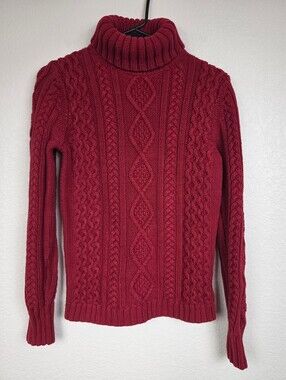 Eddie Bauer Vintage Red Cable Knit Turtleneck Sweater Size Small